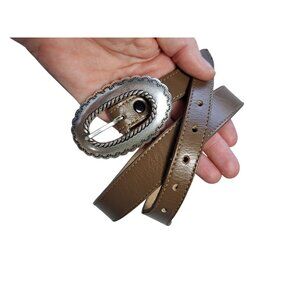 Justin Top Grain Cowhide Belt W/Silver Brown Scalloped Buckle Size 32 Women's